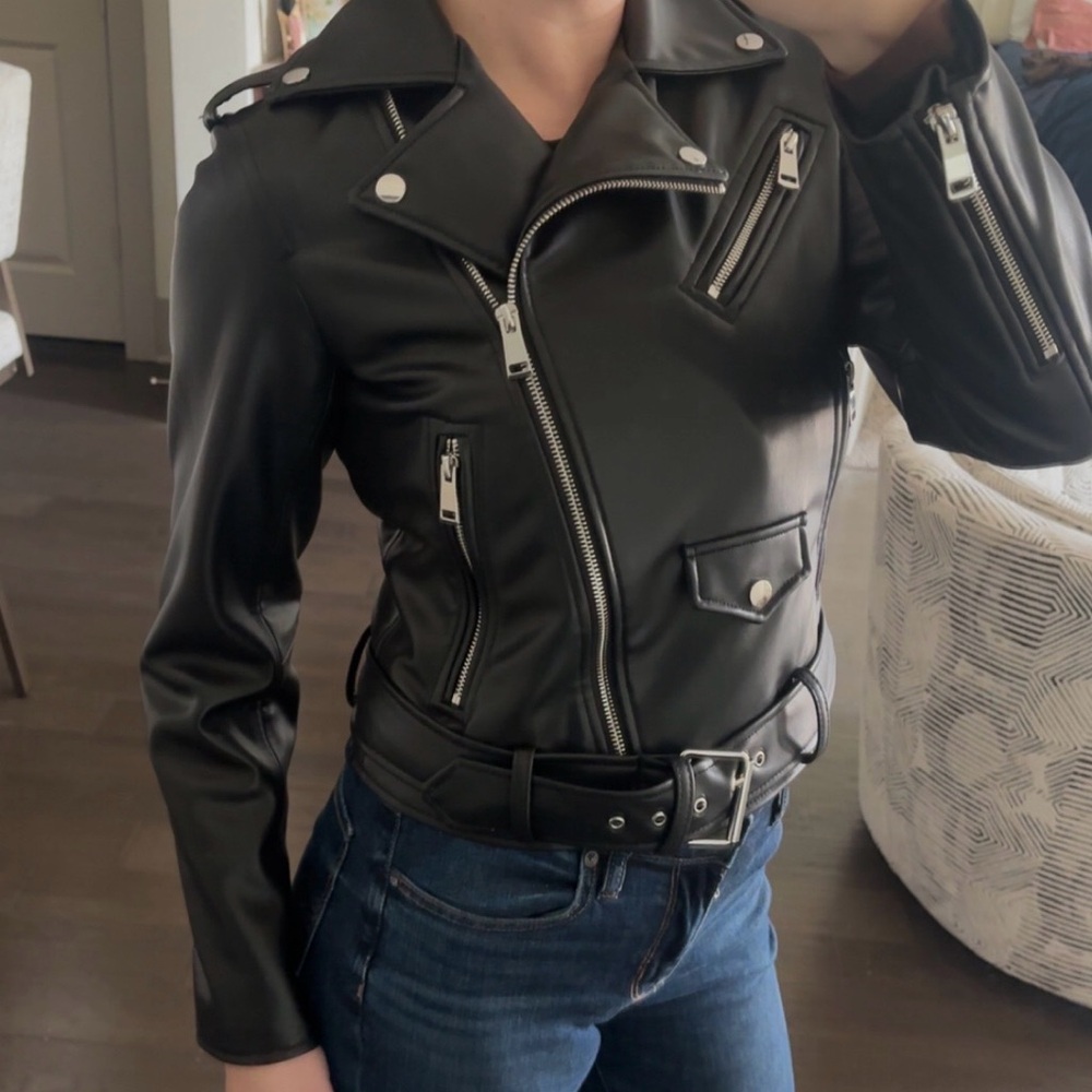 Zara Black Leather Biker Jacket